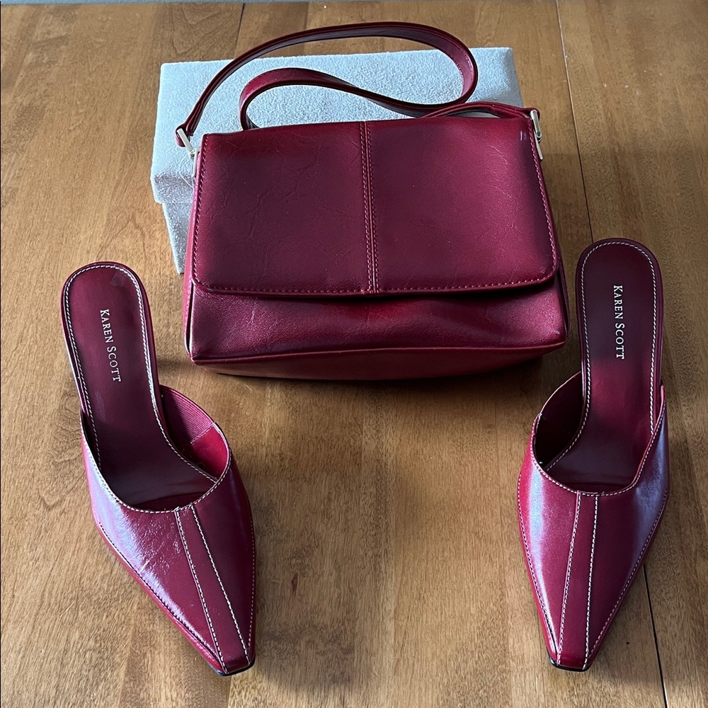 Karen Scott Women's Burgundy Mules Size 8M and Liz Claiborne Shoulder Bag Set